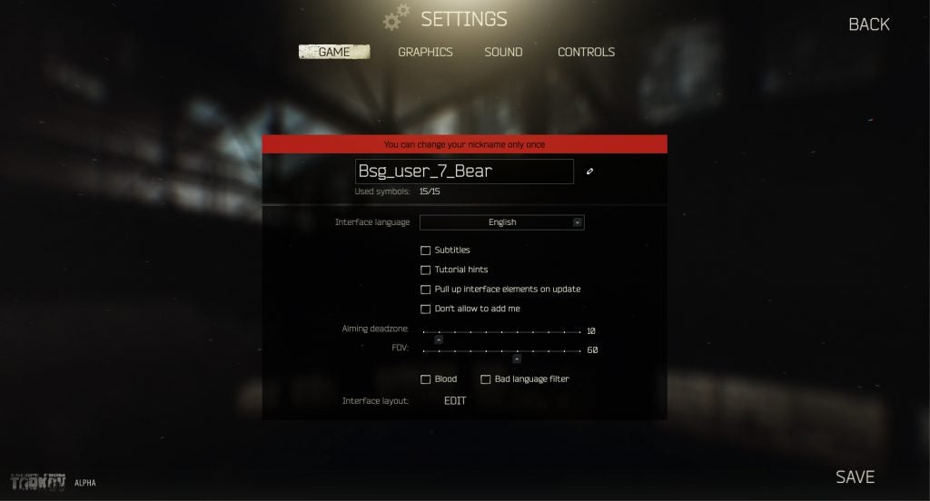 eft alpha interface settings game