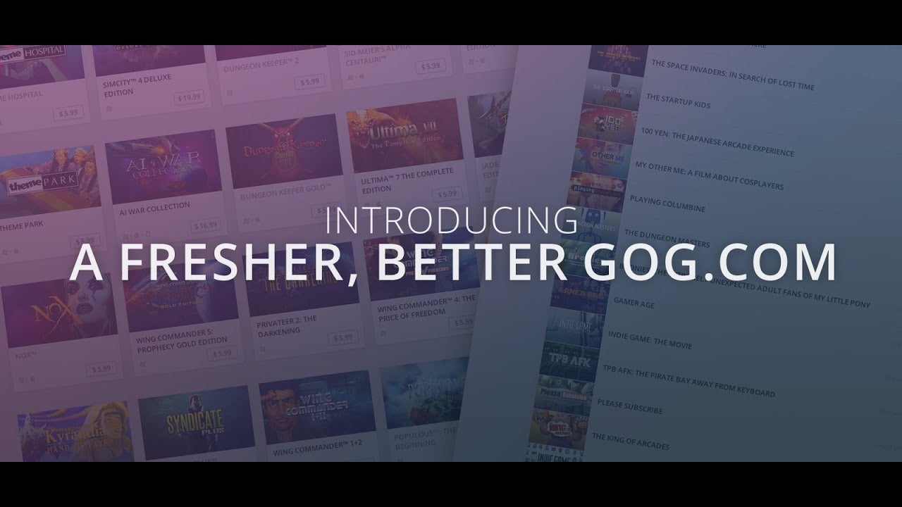 gog com updates their site desig