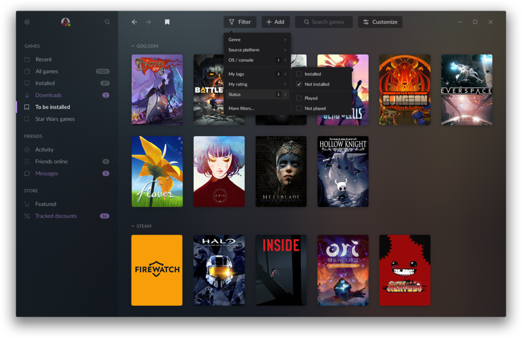6 Games Customizing sidebar