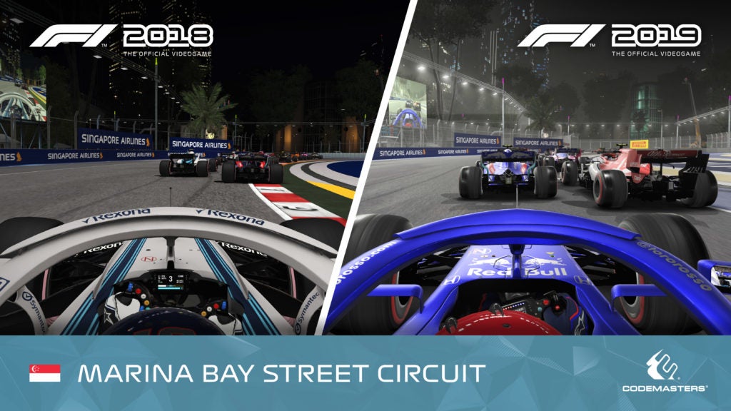 Codemasters releases comparison screenshots between F1 2018 and F1 2019 to show off the new lighting and graphical updates 10 F1 Singapore 18 19 COMP 01