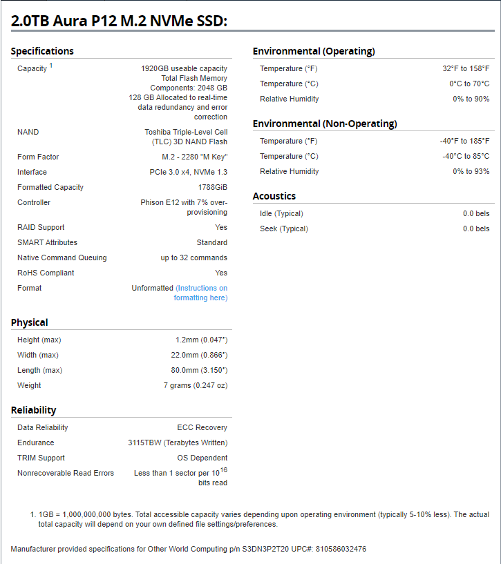 OWCAuraP12 review specs