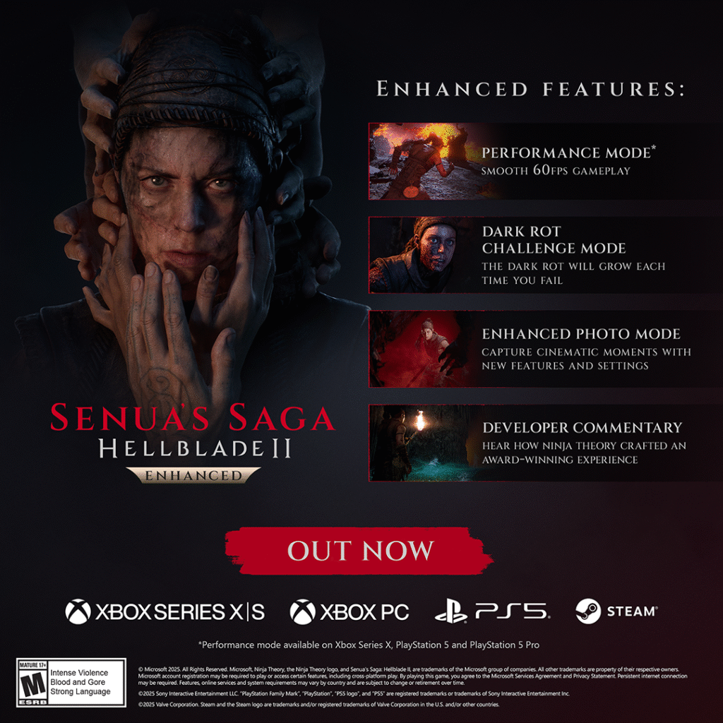 Senua's Saga: Hellblade II Enhanced is out for PC, Xbox Series X|S, and now PlayStation 5 1 Launch infographic allplatforms asterisk 1080